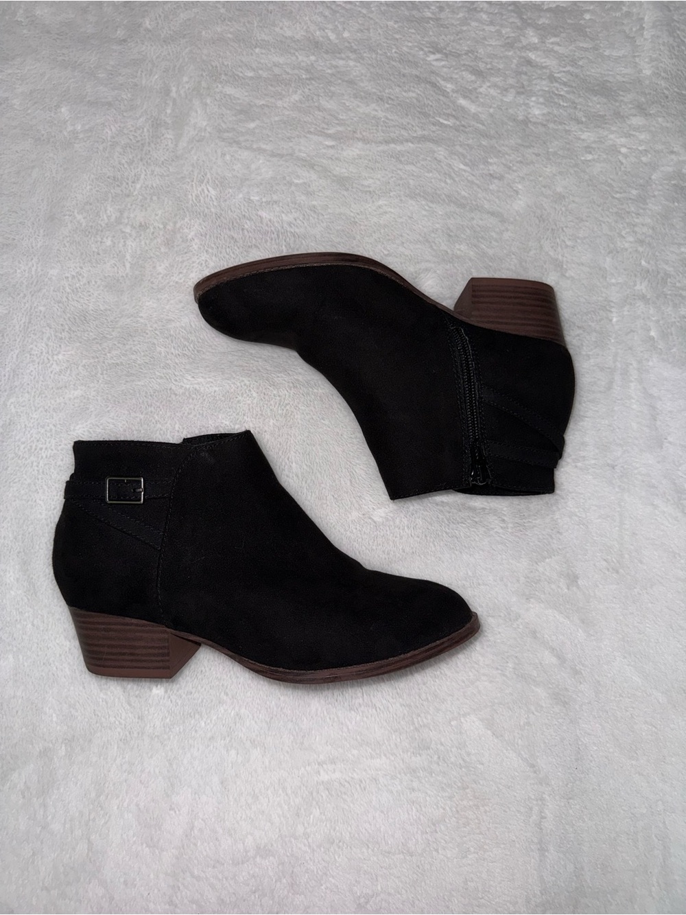 Old Navy Black Suede-Look Ankle Booties with Low Block Heel